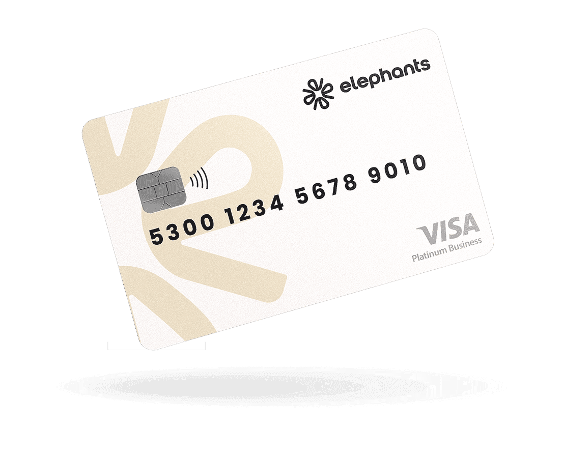 A white VISA Platinum Business credit card with the "elephants" logo.