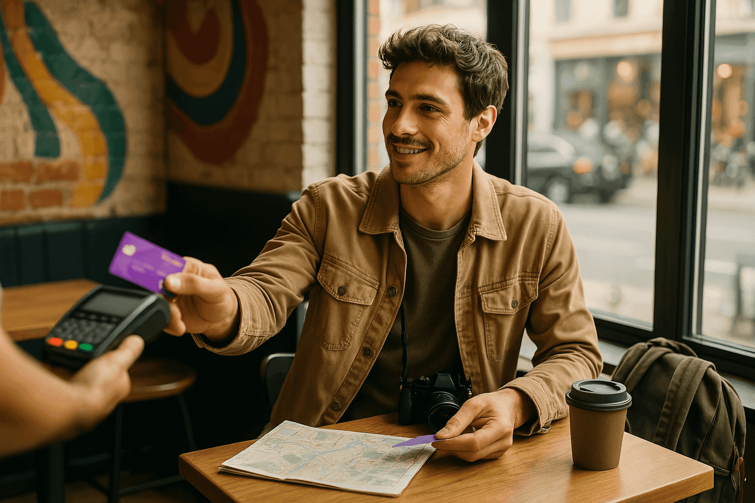 A person's hands using a calculator surrounded by receipt paper rolls on a red desk.